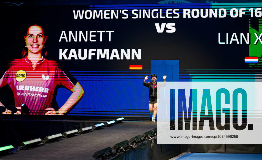 Ni Xia Lian, a 63-year-old woman from Luxembourg of Chinese descent, at the European Table Tennis Championships in Ljubljana, Slovenia LJUBLJANA, SLOVENIA OCTOBER 16, 2026, Ni Xia Lian, facing off against 20-year-old Annett Kaufmann of Germany (SV DJK Kolbermoor) in the round of 16 at the European Table Tennis Championships in Ljubljana, Slovenia. Ljubljana Stozice Arena, Slovenia