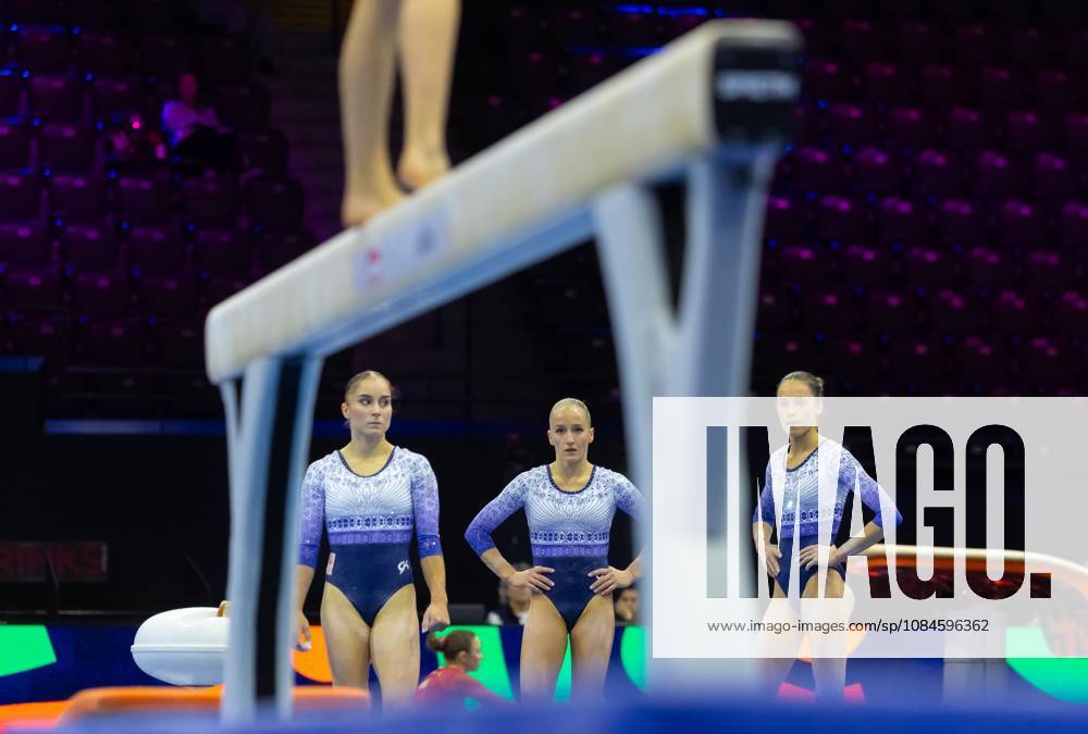 ROTTERDAM - Vera van Pol, Sanne Wevers and Naomi Visser during podium training at the World Gymnastics Championships in Ahoy Rotterdam. IRIS VAN DEN BROEK ANP ANPxSportx IVx 572626925 originalFilename: 572626925