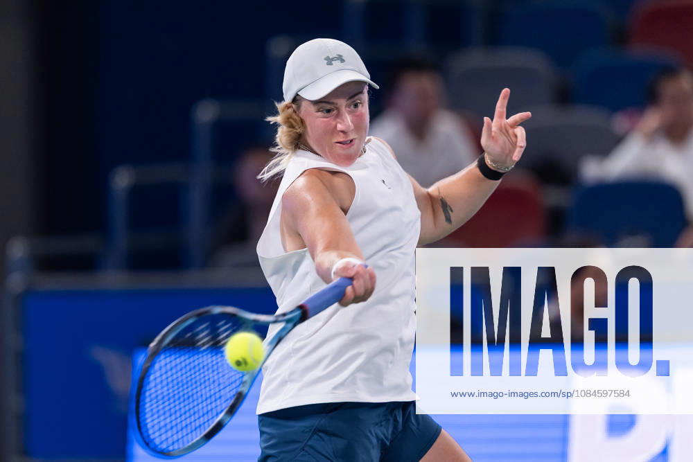 Sonay Kartal of UK seen in action with Elina Svitolina of Ukraine (Not in view) during the Wuhan Open final match at the Optics Valley International Tennis Center. Sonay Kartal defeated Elina Svitolina with a score of 6-2, 2-6, 6-4. Wuhan China - ZUMAs197 20261016_aaa_s197_125