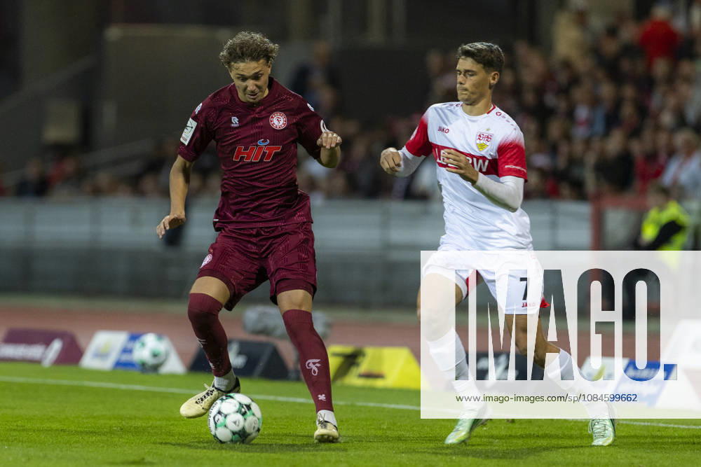 3rd Division, Fortuna Cologne vs. VfB Stuttgart U21, October 16, 2026, Maximilian Fischer, Fortuna Cologne, 3, Lauri Penna, VfB Stuttgart U21, 7, 3rd Division, Fortuna Cologne vs. VfB Stuttgart U21, Matchday 10, on October 16, 2026, Südstadion, Cologne. DFB regulations prohibit any use of photographs as image sequences and or quasi-video.