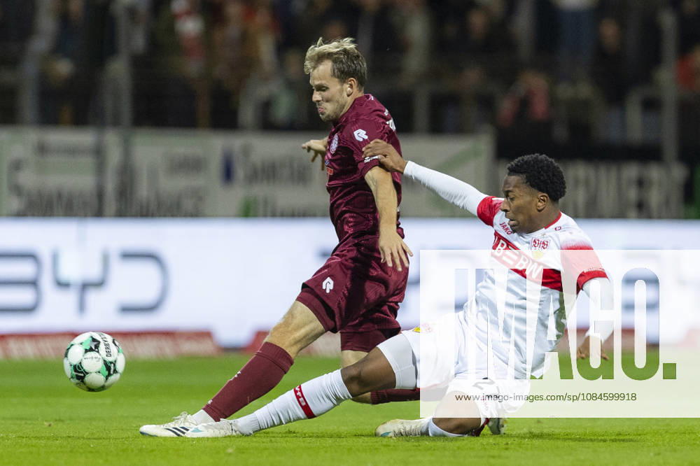 3rd Division, Fortuna Cologne vs. VfB Stuttgart U21, October 16, 2026; Georg Strauch (Fortuna Cologne), 11, Jarzinho Ataide Malanga (VfB Stuttgart U21), October 27, 3rd Division, Fortuna Cologne vs. VfB Stuttgart U21, Matchday 10, on October 16, 2026, Südstadion, Cologne. DFB regulations prohibit any use of photographs as image sequences and or quasi-video