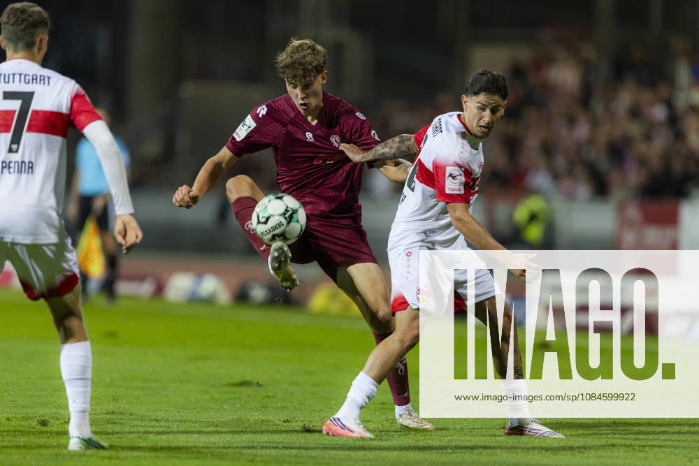 3rd Division, Fortuna Cologne vs. VfB Stuttgart U21, October 16, 2026, Kevin Krumme (Fortuna Cologne), 2, Nicolas Sessa, VfB Stuttgart U21, October 10, 3rd League, Fortuna Cologne vs. VfB Stuttgart U21, Matchday 10, on October 16, 2026, Südstadion, Cologne. DFB regulations prohibit any use of photographs as image sequences and or quasi-video.