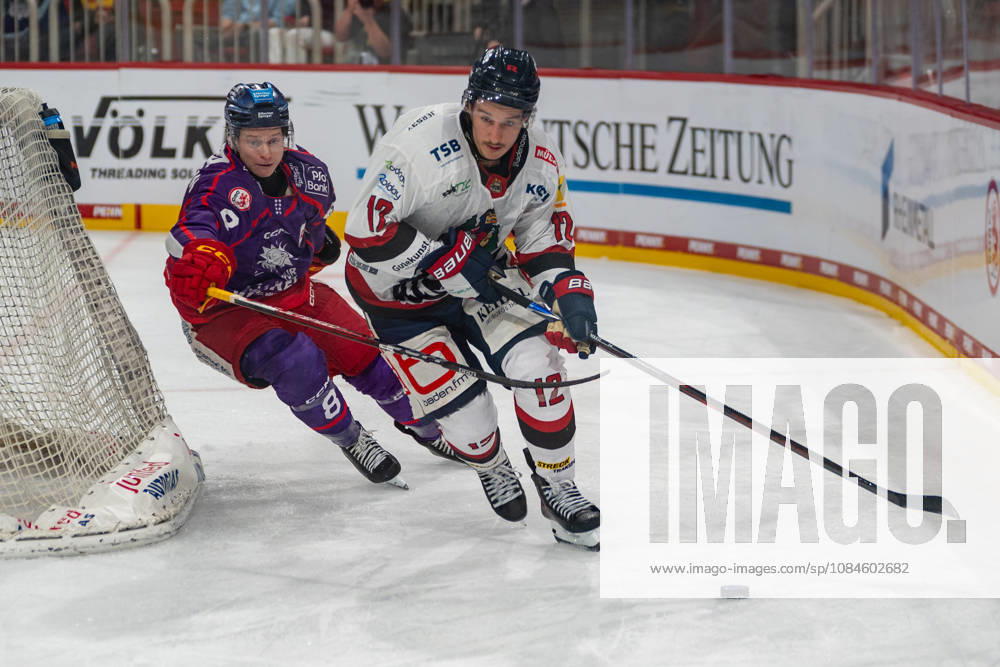 Face-off between Kristian Blumenschein (Duesseldorfer EG, 08) and Andreas Doepfner (EHC Freiburg, 12); DEG vs. EHC Freiburg, ice hockey, DEL2, Matchday 9, 2026–2027 season, October 16, 2026, DEG vs. EHC Freiburg, Ice Hockey, DEL2, Matchday 9, 2026–2027 Season, October 16, 2026, Düsseldorf