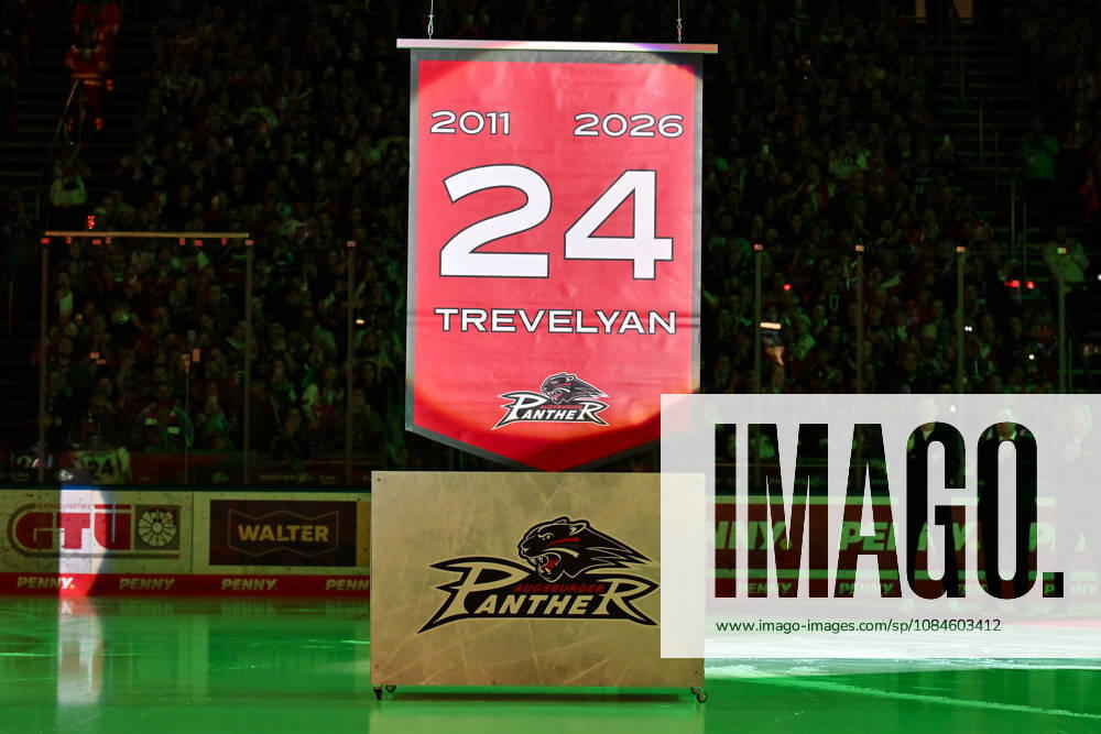 Penny DEL Augsburger Panther Adler Mannheim, October 16, 2026, AUGSBURG, GERMANY, OCTOBER 16: T. J. Trevelyan’s jersey number will be retired today before the Penny DEL game between the Augsburger Panther and the Adler Mannheim on Matchday 9 at Curt Frenzel Stadium