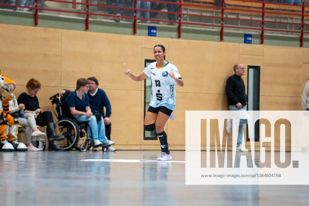 Handball I Women I 2026–2027 Season I 2nd Bundesliga I Matchday 6 I VfL Waiblingen vs. Bergischer HC I October 16, 2026 Djazzmin Trabelsi 13, Bergischer HC celebrates Bittenfeld Community Hall Baden-Württemberg Germany