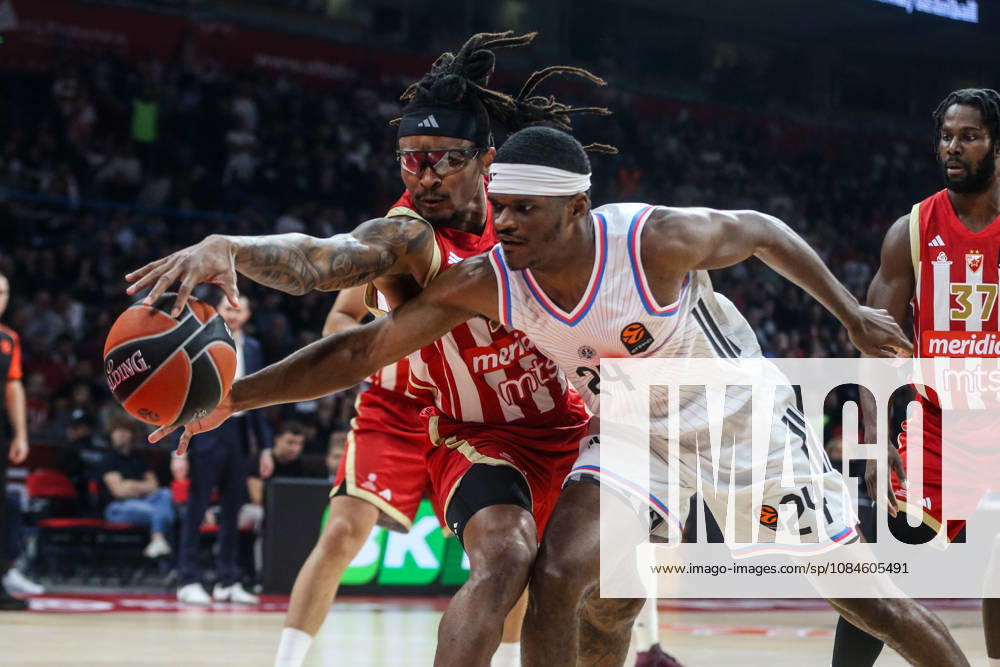 Crvena Zvezda v Paris - EuroLeague BELGRADE, SERBIA - OCTOBER 16: Alize Johnson (24) of Paris Basketball in action against Chima Moneke (95) of Crvena Zvezda during the Basketball EuroLeague Round 6 match between Crvena Zvezda and Paris at Belgrade Arena in Belgrade, Serbia on October 16, 2026. Filip Stevanovic Anadolu Belgrade Serbia. Editorial use only. Please get in touch for any other usage.
