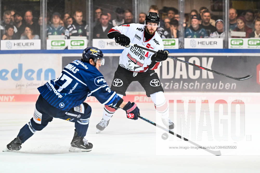 Brady Austin, Kölner Haie; 57, Christian Thomas, Iserlohn Roosters; 27, GER, Iserlohn Roosters vs. Kölner Haie, Ice Hockey, Penny DEL, Matchday 9, 2026–2027 Season, October 16, 2026, GER, Iserlohn Roosters vs. Kölner Haie, Ice Hockey, Penny DEL, Matchday 9, 2026–2027 Season, October 16, 2026, Iserlohn