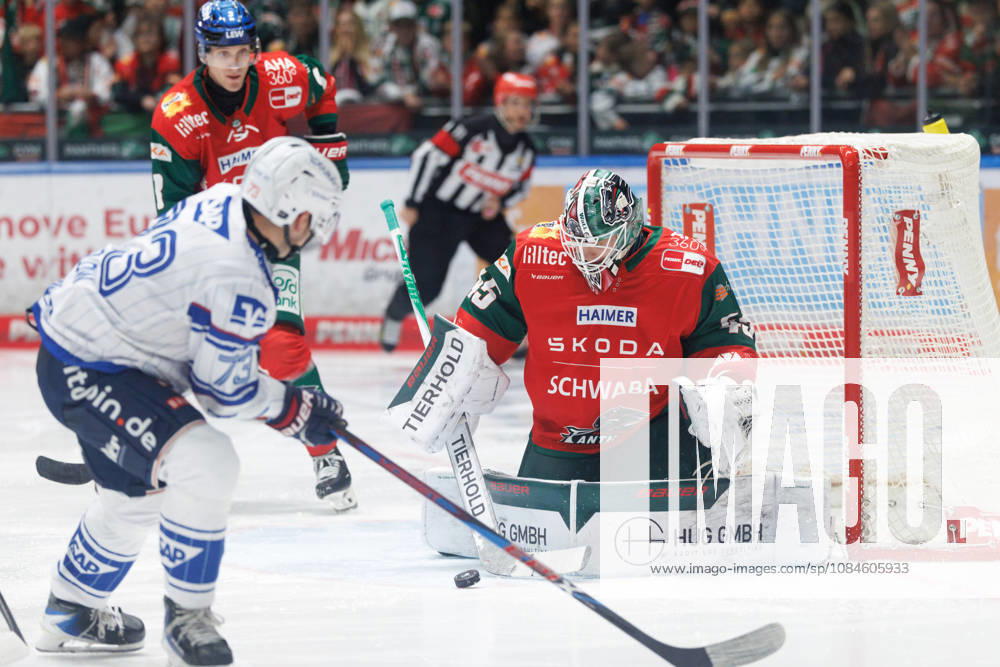 Tobias Ancicka, 45, of the Augsburger Panther during the game between the Augsburger Panther and Adler Mannheim, ice hockey, men s, DEL, 2026–2027, Matchday 9 on October 16, 2026, in Augsburg, Curt Frenzel Stadium, Bavaria, Germany