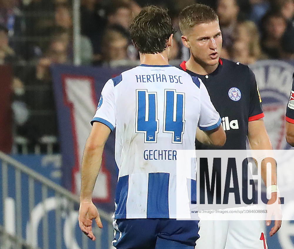Final whistle, discussion between Linus Gechter of Hertha BSC Berlin and Phil Harres of Holstein Kiel; soccer, men s, 2026–2027 season, 2. Bundesliga, Holstein Stadium, Holstein Kiel vs. Hertha BSC Berlin, 0–0. DFL regulations prohibit any use of photographs as image sequences and or quasi-video.