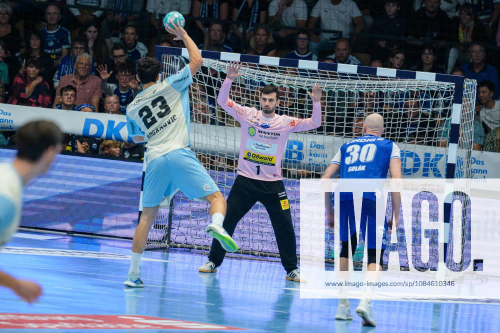 Matija Spikic, ThSV Eisenach, 01; Nikola Roganovic, VfL Gummersbach, 23; Dominik Solak, ThSV Eisenach, 30 (GER), ThSV Eisenach vs. VfL Gummersbach, 1st Opel Handball Bundesliga, Handball, Matchday 9, 2026–2027 season, 8:00 p.m., October 16, 2026 GER, ThSV Eisenach vs. VfL Gummersbach, 1st Opel Handball Bundesliga, Handball, Matchday 9, 2026–2027 season, 8:00 p.m., October 16, 2026, Eisenach