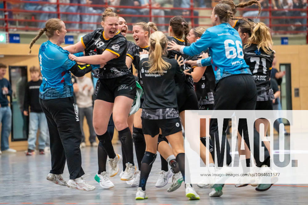 Handball I Women I 2026–2027 Season I 2nd Bundesliga I Matchday 6 I VfL Waiblingen vs. Bergischer HC I October 16, 2026—Jubilation in Waiblingen, Sarah Norregaard Thomsen 1, VfL Waiblingen Tigers, Kimberly Eileen Gisa 18, VfL Waiblingen Tigers, Bittenfeld Community Hall, Baden-Württemberg, Germany