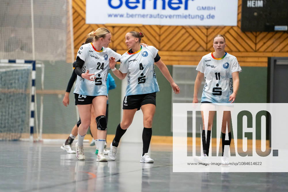 Handball I Women I 2026–2027 Season I 2nd Bundesliga I Matchday 6 I VfL Waiblingen vs. Bergischer HC I October 16, 2026 Malina Marie Vorlicek Michalczik 24, Bergischer HC, Svenja Mann 4, Bergischer HC, and Lucy Krahwinkel 11, Bergischer HC, Bittenfeld Community Hall, Baden-Württemberg, Germany