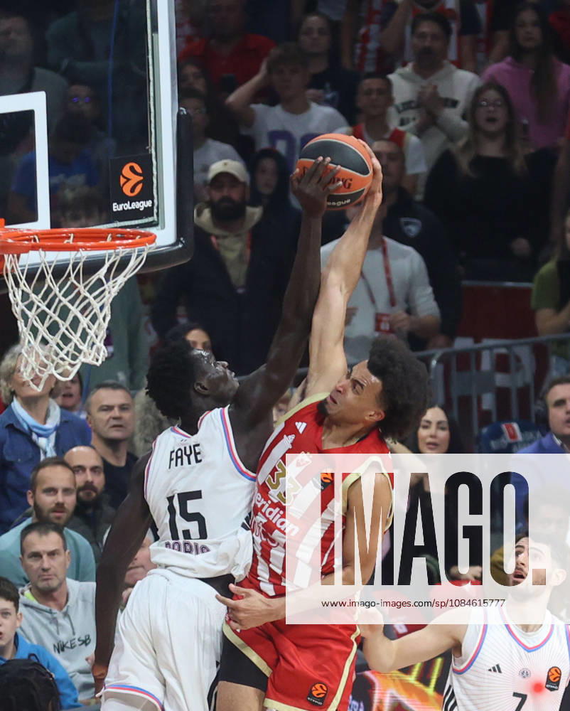 Beograd Belgrade KK Crvena Zvezda(BC Red Star)-Paris Basketball EuroLeague Momo Faye(L) Paris Basketball,Jordan Nwora(C) Crvena Zvezda( Red Star) :