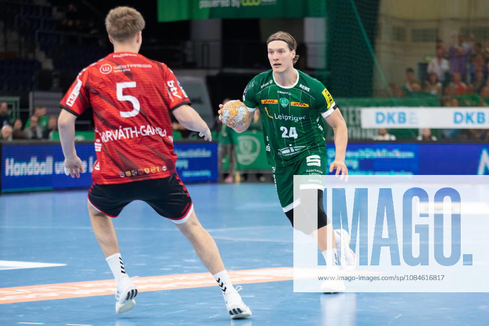 Handball, HBL2: SC DHfK Leipzig vs. ASV Hamm Westfalen, October 16, 2026; Blaer Hinriksson 24, SC DHfK Leipzig; Handball, 2nd Bundesliga, 2026–2027 season, Matchday 8: SC DHfK Leipzig vs. ASV Hamm Westfalen on October 16, 2026, at the Quarterback Immobilien Arena Leipzig