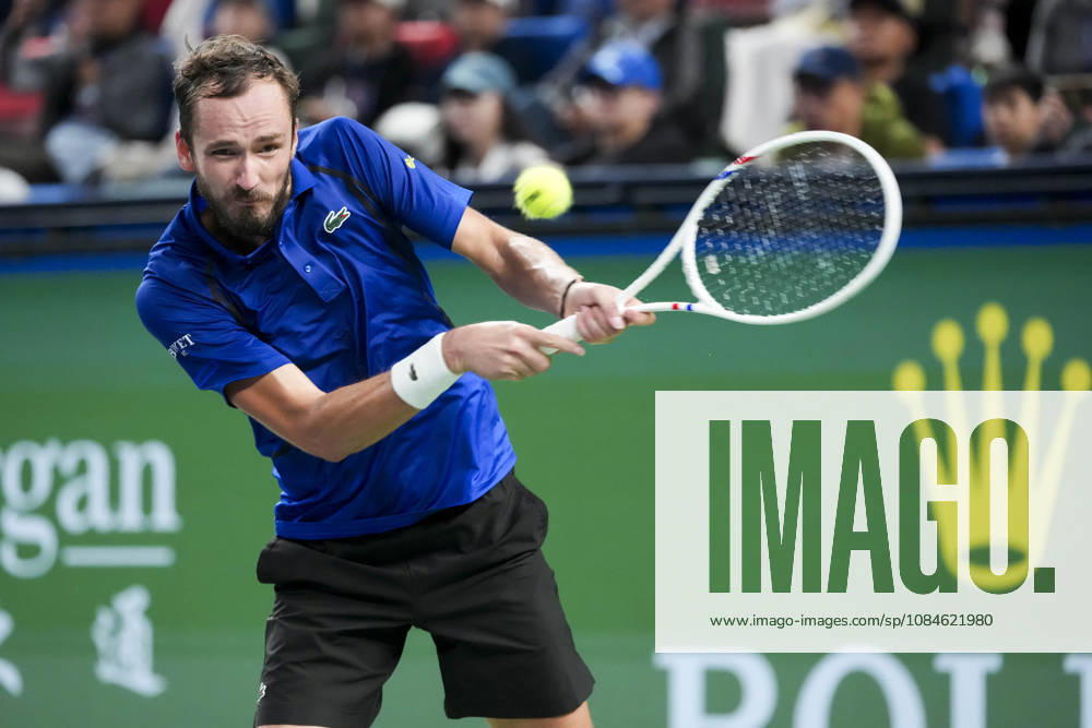 (261017) -- SHANGHAI, Oct. 17, 2026 -- Daniil Medvedev of Russia hits a return to Tommy Paul of the United States during the men s quarterfinal at the 2026 ATP, Tennis Herren tour Shanghai Masters tennis tournament in Shanghai, China, Oct. 16, 2026. ) (SP)CHINA-SHANGHAI-TENNIS-SHANGHAI MASTERS-MEN S SINGLES (CN) WangxXiang