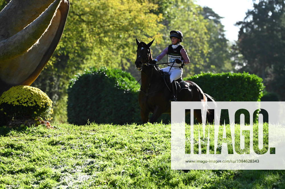 MONDIAL DU LION 2026 - CROSS COUNTRY LE LION-D ANGERS, FRANCE - OCTOBER 17, 2026 : Melissa Joannides riding Escape Artiste during the cross-country competition at the Mondial du Lion 2026, FEI WBFSH Eventing World Breeding Championship for Young Horses. Le Lion-d AngersFrance