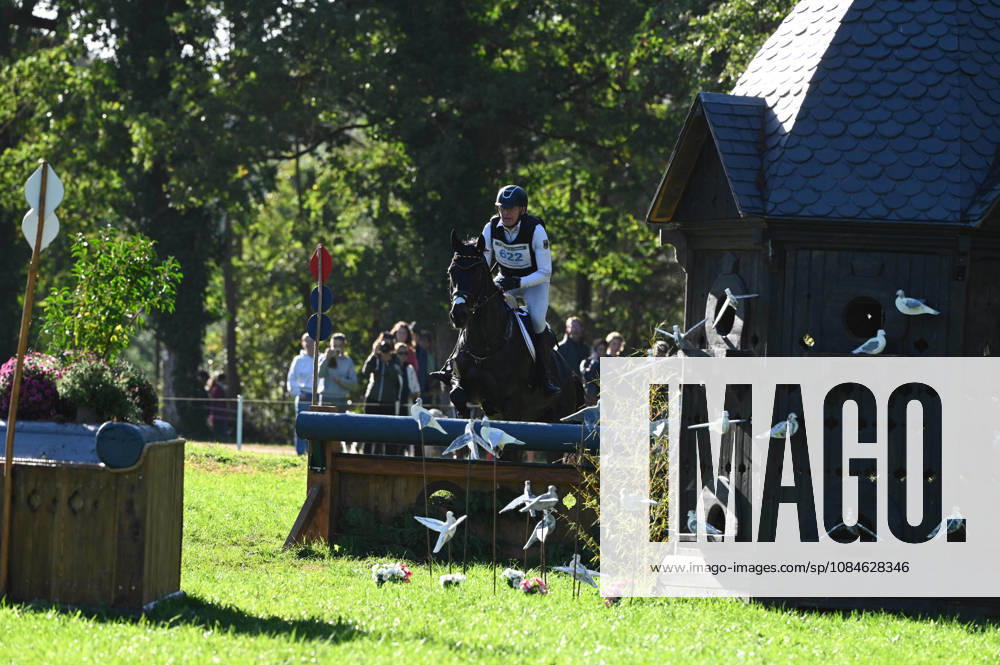MONDIAL DU LION 2026 - CROSS COUNTRY LE LION-D ANGERS, FRANCE - OCTOBER 17, 2026 : Andreas Dibowski riding Codero during the cross-country competition at the Mondial du Lion 2026, FEI WBFSH Eventing World Breeding Championship for Young Horses. Le Lion-d AngersFrance