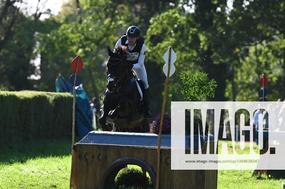 MONDIAL DU LION 2026 - CROSS COUNTRY LE LION-D ANGERS, FRANCE - OCTOBER 17, 2026 : Andreas Dibowski riding Codero during the cross-country competition at the Mondial du Lion 2026, FEI WBFSH Eventing World Breeding Championship for Young Horses. Le Lion-d AngersFrance