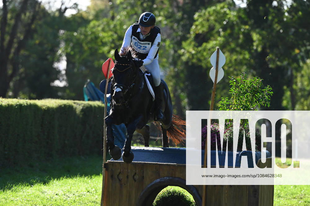 MONDIAL DU LION 2026 - CROSS COUNTRY LE LION-D ANGERS, FRANCE - OCTOBER 17, 2026 : Andreas Dibowski riding Codero during the cross-country competition at the Mondial du Lion 2026, FEI WBFSH Eventing World Breeding Championship for Young Horses. Le Lion-d AngersFrance