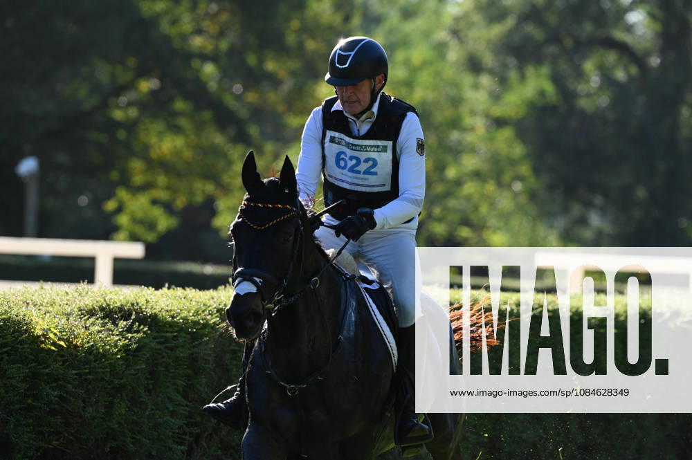 MONDIAL DU LION 2026 - CROSS COUNTRY LE LION-D ANGERS, FRANCE - OCTOBER 17, 2026 : Andreas Dibowski riding Codero during the cross-country competition at the Mondial du Lion 2026, FEI WBFSH Eventing World Breeding Championship for Young Horses. Le Lion-d AngersFrance
