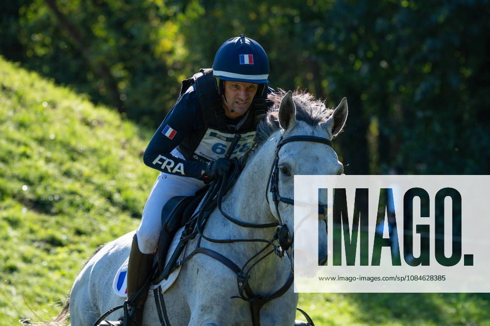 MONDIAL DU LION 2026 - CROSS COUNTRY LE LION-D ANGERS, FRANCE - OCTOBER 17, 2026 : Nicolas Touzaint riding Kovu de Belle Croix during the cross-country competition at the Mondial du Lion 2026, FEI WBFSH Eventing World Breeding Championship for Young Horses. Le Lion-d AngersFrance