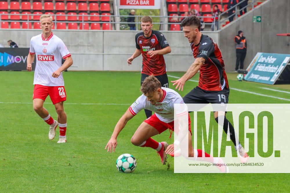 Linus Rosenloecher of FC Ingolstadt 04, No. 19, and Jannik Hofmann of Rot Weiss Essen, No. 37, in a tackle during the match between FC Ingolstadt 04 and Rot Weiss Essen on October 17, 2026, DFB regulations prohibit any use of photographs as image sequences and or quasi-video. GER, Soccer, 3. Liga, Matchday 10, FC Ingolstadt 04 vs. Rot-Weiss Essen, October 17, 2026, Audi Sportpark Ingolstadt