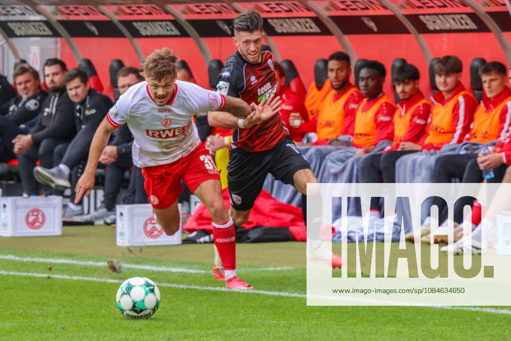 Tackle between Jannik Hofmann of Rot-Weiss Essen (No. 37) and Linus Rosenloecher of FC Ingolstadt 04 (No. 19) during the match between FC Ingolstadt 04 and Rot-Weiss Essen on October 17, 2026, DFB regulations prohibit any use of photographs as image sequences and or quasi-video. GER, Soccer, 3. Liga, Matchday 10, FC Ingolstadt 04 vs. Rot-Weiss Essen, October 17, 2026, Audi Sportpark Ingolstadt