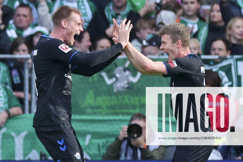 Steffen Tigges of SC Paderborn 07 celebrates his goal to make it 0–2 with Jano Ter Horst of SC Paderborn 07 during the Bundesliga 1 match between SV Werder Bremen and SC Paderborn 07, Weserstadion on October 17, 2026, in Bremen, Germany. Photo by Marco Steinbrenner, DeFodi Images. Steffen Tigges of SC Paderborn 07 celebrates after scoring his team’s second goal with Jano Ter Horst of SC Paderborn 07 during the Bundesliga match between SV Werder Bremen and SC Paderborn 07 at Weserstadion on October 17, 2026 in Bremen, Germany. Photo by Marco Steinbrenner, DeFodi Images. DFB and DFL regulations prohibit any use of photographs as image sequences and or quasi-video. Photo by Marco Steinbrenner, DeFodi Images.