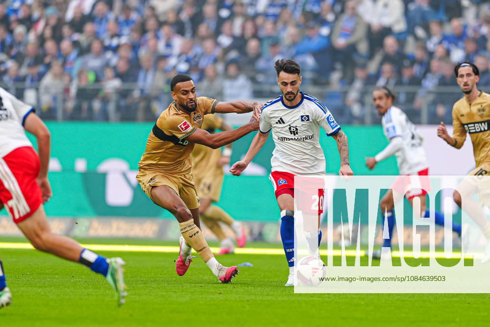Josha Vagnoman, VfB Stuttgart, 04; Fabio Vieira, Hamburger SV, 20 GER; Hamburger SV vs. VfB Stuttgart, soccer, Bundesliga 1, Matchday 06, 2026–2027 season, October 17, 2026 DFL regulations prohibit any use of photographs as image sequences and or quasi-video GER, Hamburger SV vs. VfB Stuttgart, soccer, Bundesliga 1, Matchday 6, 2026–2027 season, October 17, 2026, Hamburg