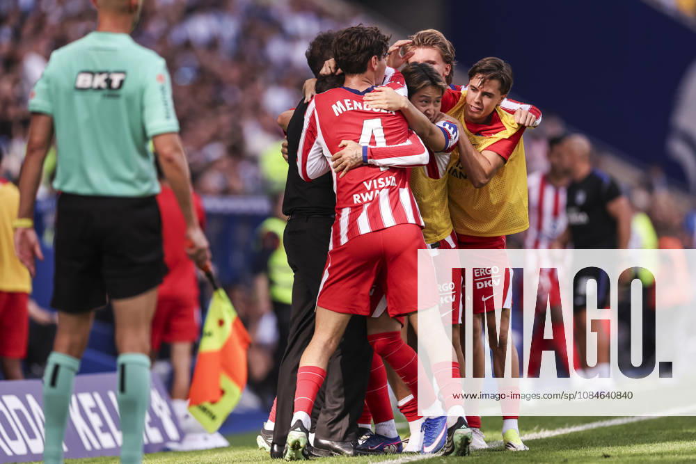 Alex Baena of Atletico de Madrid celebrates a goal with teammates during the Spanish league, LaLiga EA Sports, football match played between RCD Espanyol and Atletico de Madrid at RCDE Stadium on October 17, 2026 in Cornella, Spain. RCD Espanyol V Atletico De Madrid - LaLiga EA Sports - ZUMAa181 20261017_zaa_a181_148