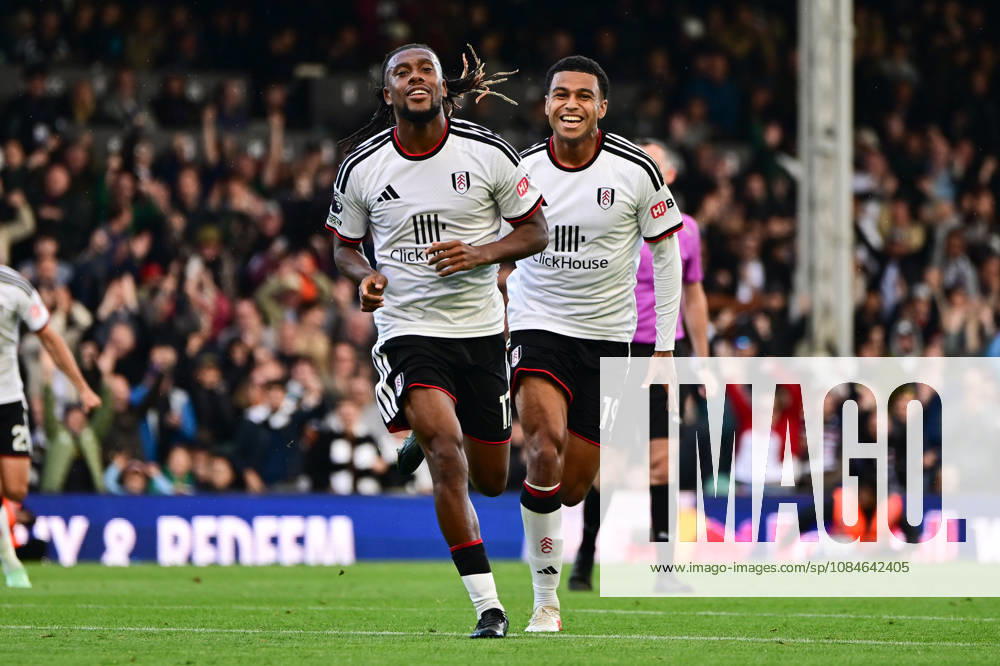 Fulham v Hull City, Premier League GOAL Fulham forward Alex Iwobi (17) scores a goal and celebrates with Fulham midfielder Shea Charles (19) 1-0 during the Premier League match between Fulham and Hull City at Craven Cottage, London, UK on 17 October 2026. London Craven Cottage Greater London UK Editorial use only DataCo restrictions apply See www.football-dataco.com ,