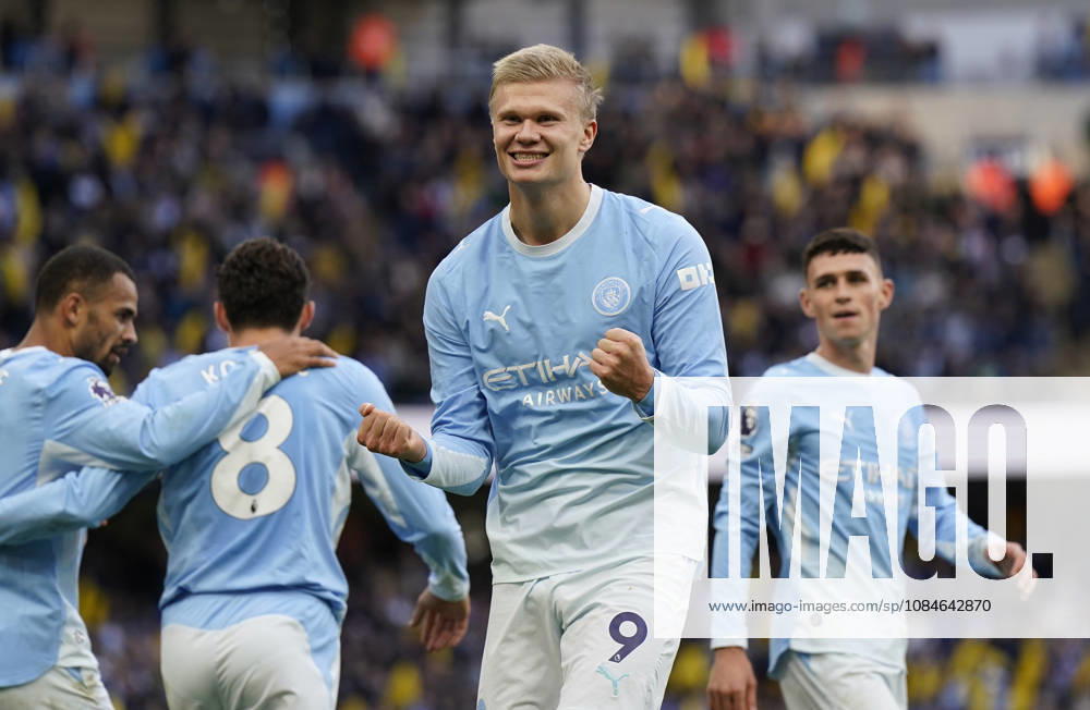 Manchester, England, 17th October 2026. Erling Haaland of Manchester City celebrates after scoring the second goal during the Manchester City vs Ipswich Town Premier League match at the Etihad Stadium, Manchester. Picture credit should read: Andrew Yates Sportimage . SPI_017_AY_MAN_CITY_IPSWICH SPI-5076-0017