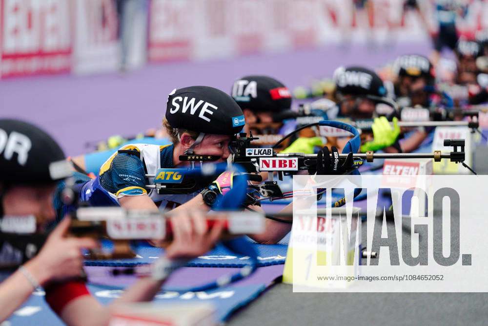 GER, Biathlon, Women, IBU Biathlon Loop One Festival 2026, 2026–2027 Season, Women’s Super Sprint Final: Elvira Oeberg (SWE), 1st in the prone shooting stage, Munich Olympic Park, Bavaria, Germany