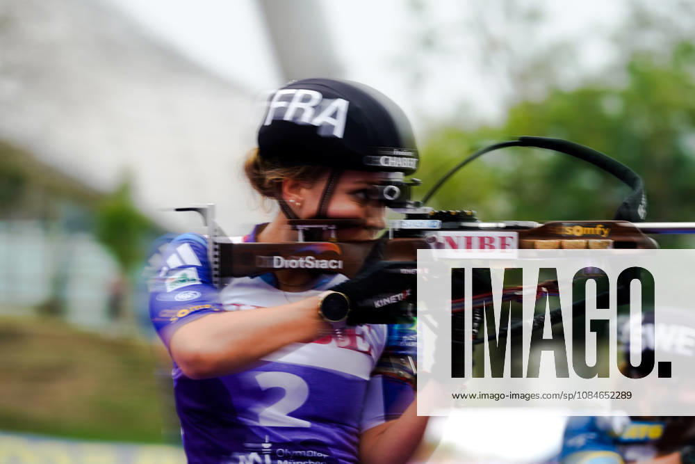 GER, Biathlon, Women, IBU Biathlon Loop One Festival 2026, 2026–2027 Season, Women’s Super Sprint Final: Oceane Michelon (FRA), 2 in the standing shooting stage, Munich Olympic Park, Bavaria, Germany