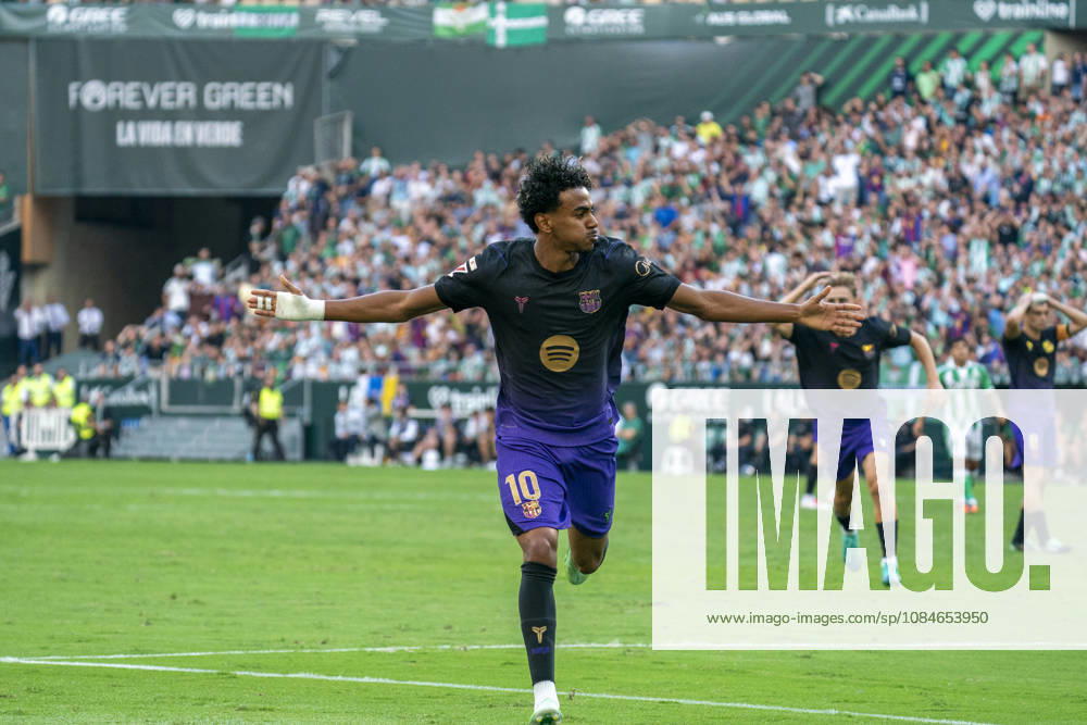 Lamine Yamal (N10) celebrating his first goal during La Liga match between Real Betis and Barcelona at La Cartuja stadium on the 17th of October, 2026 in Seville, Spain