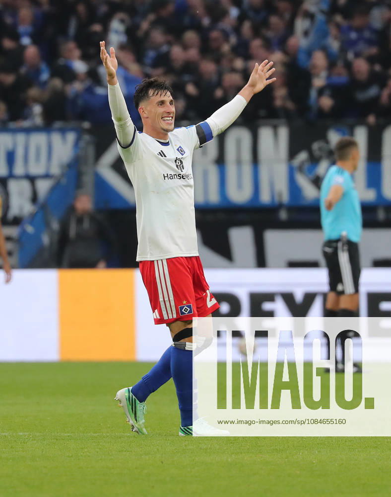 Nicolas Capaldo, Hamburger SV, celebrating; Soccer, Men s, 2026–2027 season, 1st Division, Volksparkstadion, Hamburger SV vs. VfB Stuttgart, 1–0. DFL regulations prohibit any use of photographs as image sequences and or quasi-video.