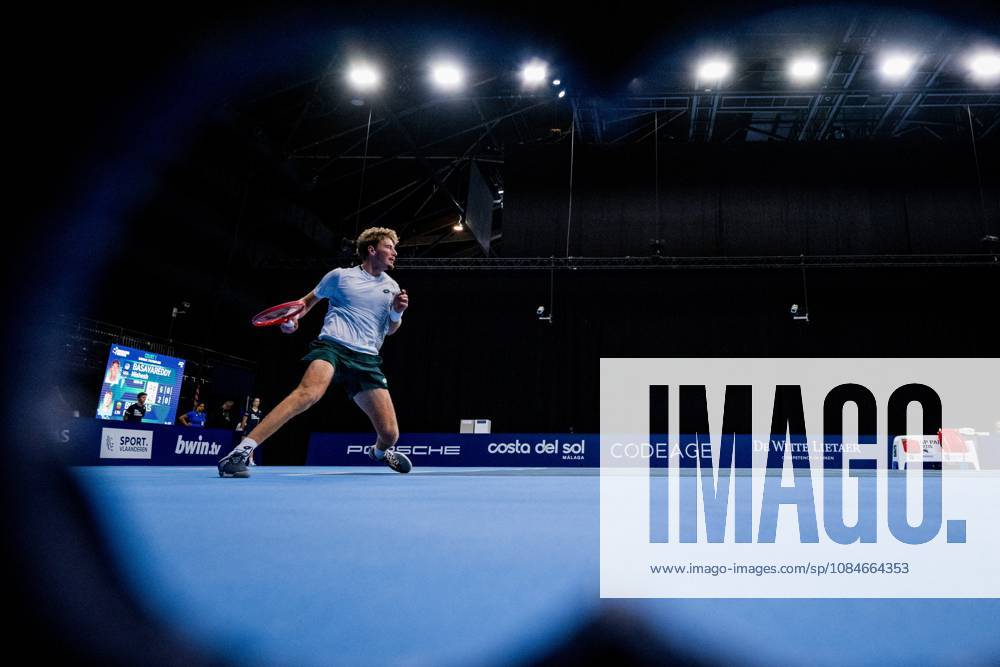 Edas Butvilas of Lithuania pictured in action during the European Open ATP, Tennis Herren tennis tournament in Brussels, on Saterday 17 October. This year s edition of the tournament is taking place from 17 to 25 October JASPERxJACOBS x190102750x