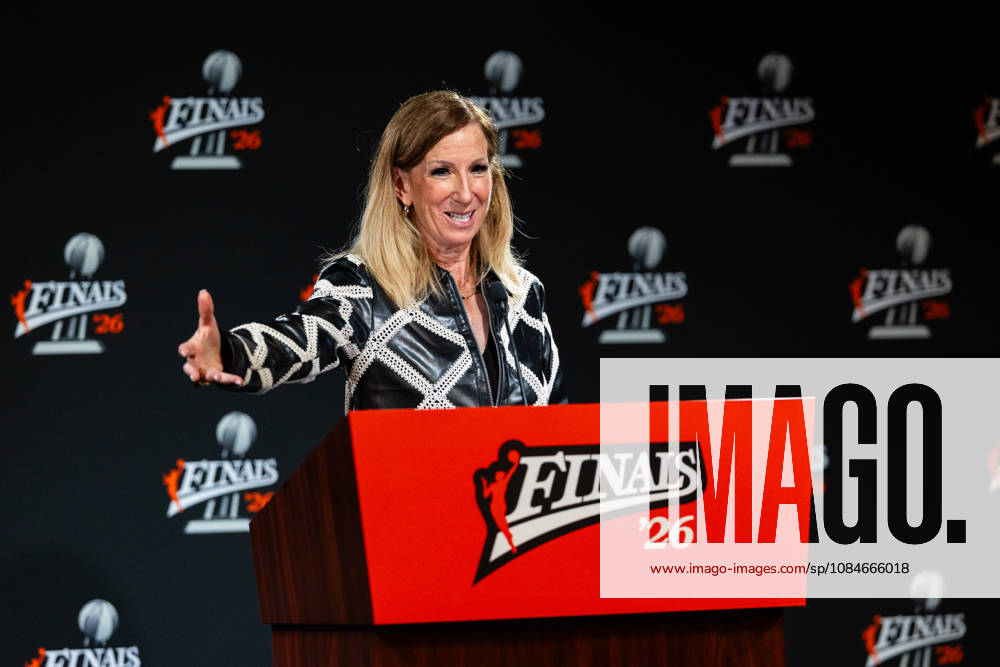 SAN FRANCISCO, CA - OCTOBER 17: WNBA, Basketball Damen, USA Commissioner Cathy Engelbert speaks with the media before Game One of the WNBA Playoff Finals between the Atlanta Dream and the Golden State Valkyries on October 17, 2026 at Chase Center in San Francisco, CA. (Photo by Matthew Huang Icon Sportswire) WNBA: OCT 17 Finals Atlanta Dream at Golden State Valkyries Icon261017009