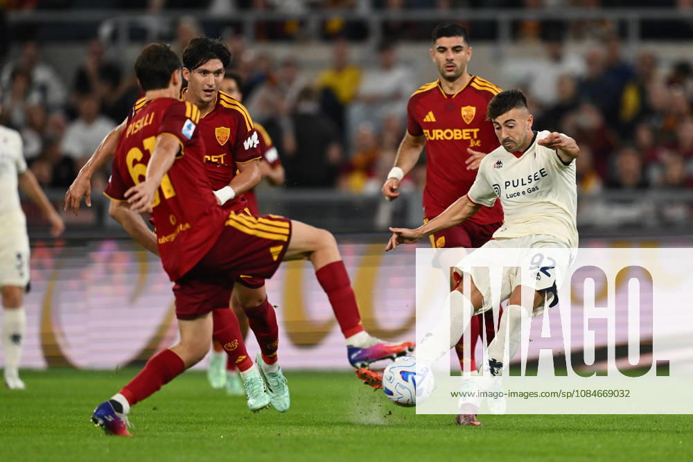 IPA89818589 - Niccolo Pisilli of A.S. Roma and Stephan El Shaarawy of Genoa C.F.C. are in action during Matchday 7 of the Serie A Championship between A.S. Roma and Genoa Cricket and Football Club at the Olympic Stadium on September 17, 2026, in Rome, Italy.