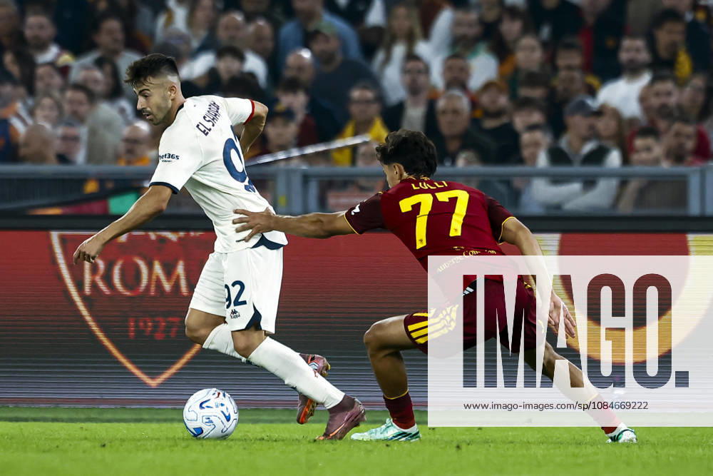 Rome, ITALIA ROMA: Genoas Stephan El Shaarawy (L) and Romas Emanuele Lulli (R) in action during the Italian Serie A soccer match AS Roma vs Genoa CFC at the Olimpico stadium in Rome, Italy, 17 October 2026. ANSA ANGELO CARCONI. Soccer: Serie A; AS Roma Vs Genoa CFC - ZUMAa110 20261017_zaf_a110_034