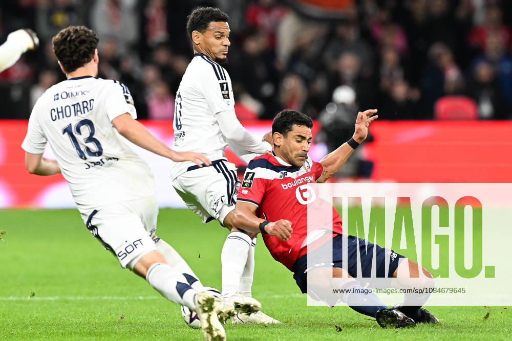 Lille OSC vs Brest Joris Chotard (13) of Brest, Kenny Lala (70) of Brest and Benjamin Andre (21) of Lille pictured during the French Mc Donalds Ligue 1 season 2026 - 2027 matchday 7 game between Lille OSC and Stade Brest on October 17 , 2026 in Lille, France. (Photo by Jill Delsaux Isosport) Lille France