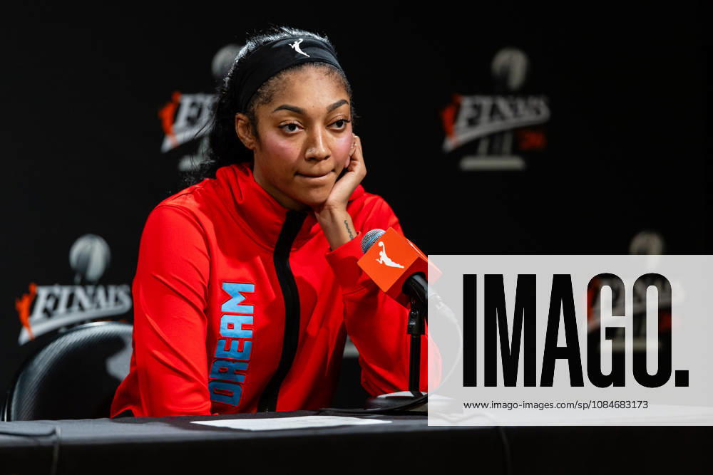 SAN FRANCISCO, CA - OCTOBER 17: Angel Reese 5 of the Atlanta Dream speaks with the media after a loss in Game One of the WNBA, Basketball Damen, USA Playoff Finals against the Golden State Valkyries on October 17, 2026 at Chase Center in San Francisco, CA. (Photo by Matthew Huang Icon Sportswire) WNBA: OCT 17 Finals Atlanta Dream at Golden State Valkyries Icon261017031