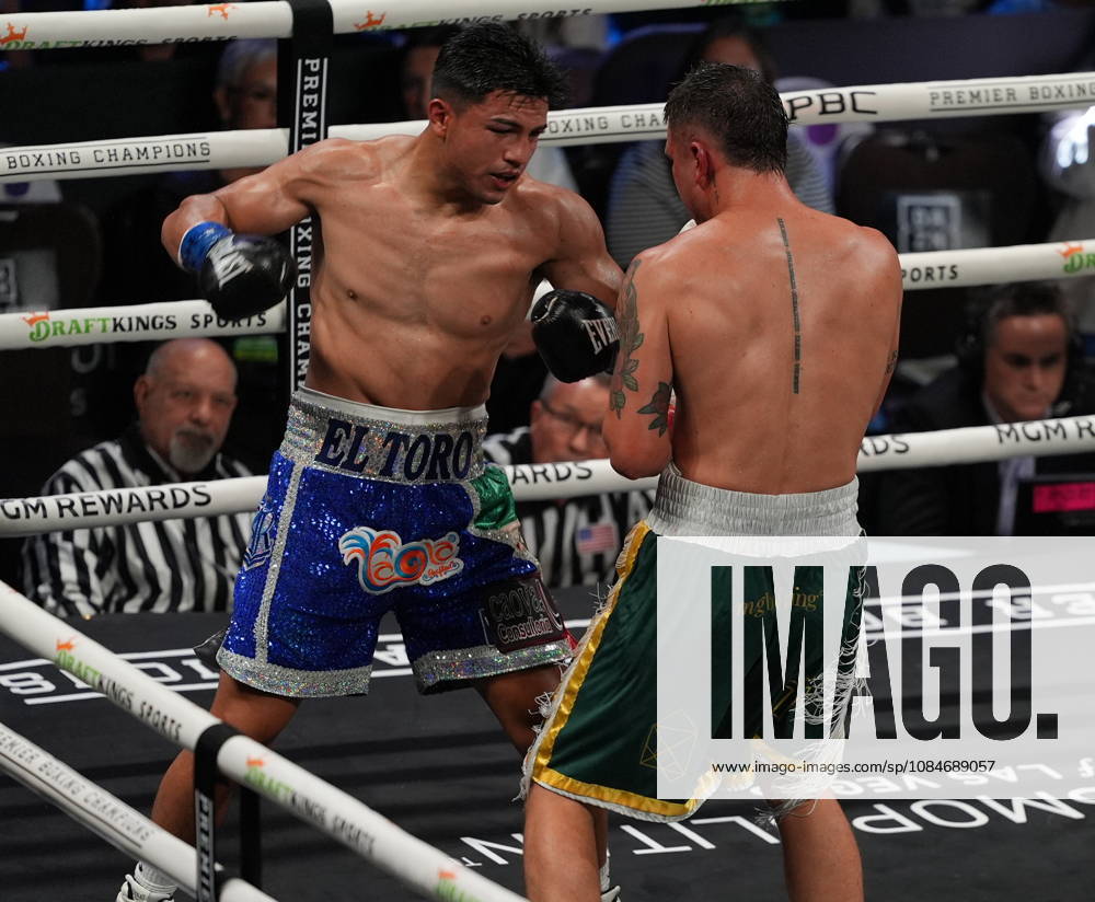 BOXING: Armando Resendiz vs Koen Mazoudier in Las Vegas LAS VEGAS, NEVADA - OCTOBER 17: Armando Resendiz (in blue short) and Koen Mazoudier (in green short) exchange punches during their super middleweight fight on Saturday night at the Chelsea of The Cosmopolitan in Las Vegas, Nevada, United States on October 17, 2026. Tayfun Coskun Anadolu Nevada United States. Editorial use only. Please get in touch for any other usage.