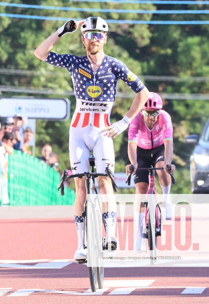 Utsunomiya, Japan - American cyclist Quinn Simmons (L) of Lidl-Trek crosses the finish line of the Utsunomiya Japan Cup Cycle Road Race while Irish Ben Healey (R) of EF Education - Easy Post follows him in Utsunomiya, 100km north of Tokyo on Sunday, October 18, 2026. Quin Simmons won the 144km race and Healey finished the runner-up. (photo by Yoshio Tsunoda AFLO) Noxthirdxpartyxsales 0869825627st YoshioxTsunodax