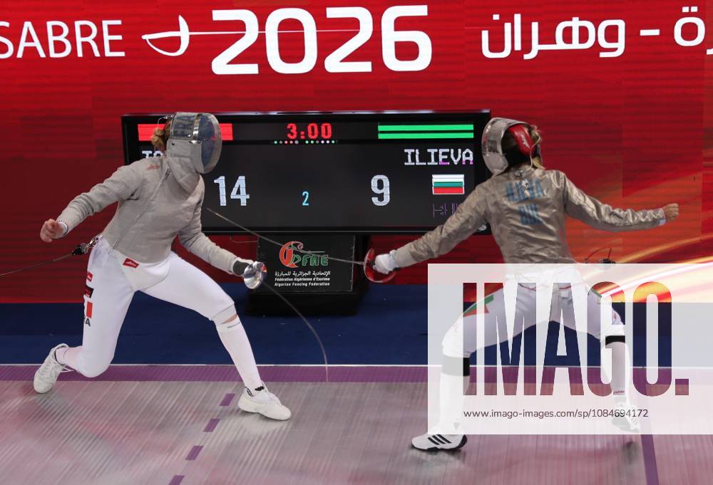 FIE Fencing World Cup in Algeria ORAN, ALGERIA - OCTOBER 18: French fencer Toscane Tori (R) competes against Bulgaria s Yoana Ilieva (L) during the women s individual sabre final at the Fencing World Cup at the Miloud Hadefi Olympic Complex in Oran, Algeria, on October 18, 2026. Tori defeats Ilieva 15-12 to claim her first career World Cup title. Farouk Batiche Anadolu Oran Algeria. Editorial use only. Please get in touch for any other usage.