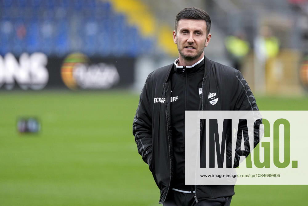 Orest Shala, Coach, Head Coach, SC Verl, single image, single photo, action, October 18, 2026, Sinsheim, Germany, soccer, 3rd Division, TSG 1899 Hoffenheim II vs. SC Verl; DFB and DFL regulations prohibit any use of photographs as image sequences or quasi-video