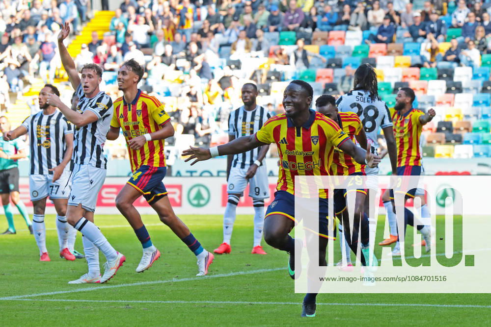 Lecce’s konan n dri celebrates after scoring the 2-0 goal for his team during the Serie A soccer match between Udinese and Lecce at the Friuli Stadium in Udine, north east Italy - October 18, 2026. - Soccer
