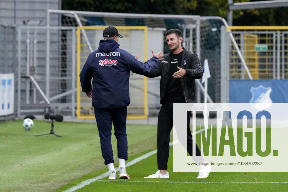 From left: Stefan Kleineheismann, coach, head coach, TSG II; Orest Shala, coach, head coach, SC Verl; during the pre-game greeting; both coaches greet each other; action; October 18, 2026, Sinsheim, Germany, soccer, 3rd Division, TSG 1899 Hoffenheim II vs. SC Verl, DFB and DFL regulations prohibit any use of photographs as image sequences and or quasi-video