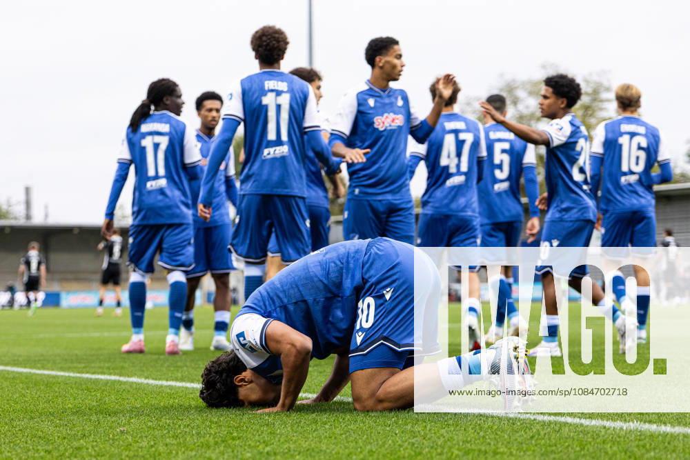Germany: TSG Hoffenheim II vs. SC Verl, 3. Liga, 2026–27 season, Dietmar Hopp Stadium, Sinsheim. Yasin Zor of TSG Hoffenheim II prays after scoring the 1–0 goal. Sinsheim, Dietmar Hopp Stadium, Baden-Württemberg, Germany