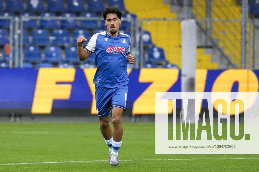 Goal scorer Yasin Zor (TSG II, 10), a player for TSG 1899 Hoffenheim II U23, celebrates the 1-0 goal; celebration, celebrating, goal celebration, goal scored, celebrate the goal, goal, celebration, celebrating the goal, joy, happiness, happy, optimistic, positive, game scene, highlight, cropped image, full-body shot, single frame, single photo, action, 18 10 2026, Sinsheim, Germany, soccer, 3rd Division, TSG 1899 Hoffenheim II vs. SC Verl, DFB and DFL regulations prohibit any use of photographs as image sequences and or quasi-video